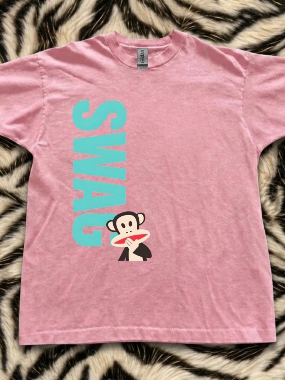 Paul Frank Pink Tee with Aqua 'SWAG' Vertical Graphic